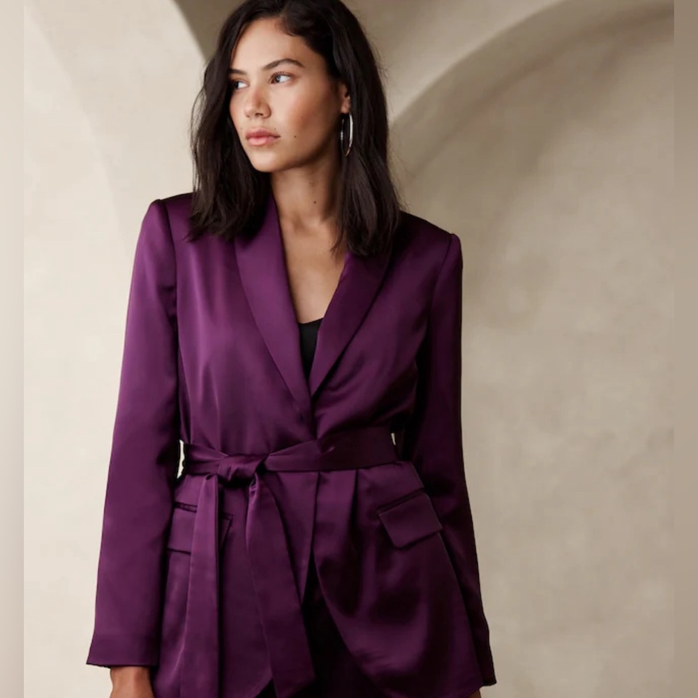 Satin tie waist blazer
